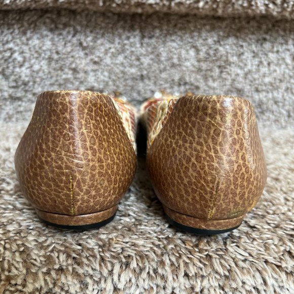 Gucci Women's Straw Raffia Style Woven Leather Trim Multicolor Flats. - Picture 4 of 15